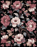 Vintage Floral Pattern Black Background Rug