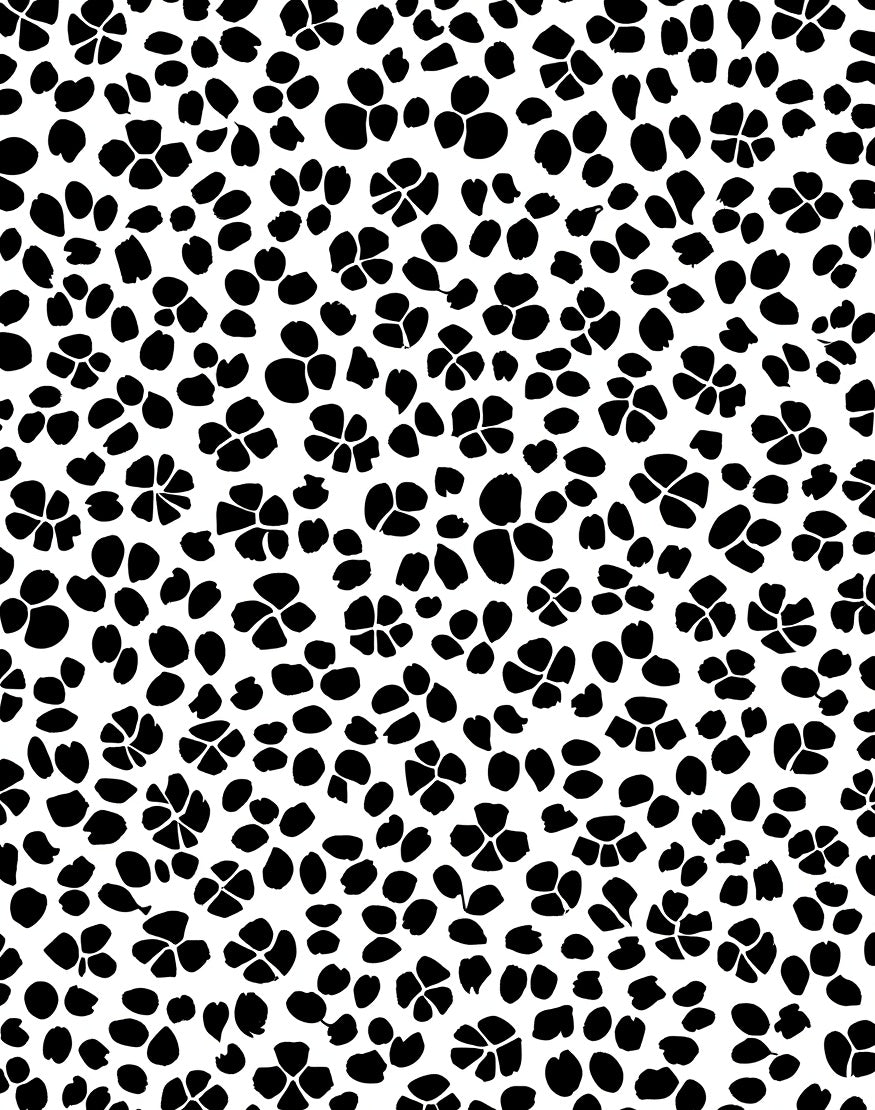 Black White Scattered Floral Pattern Rug