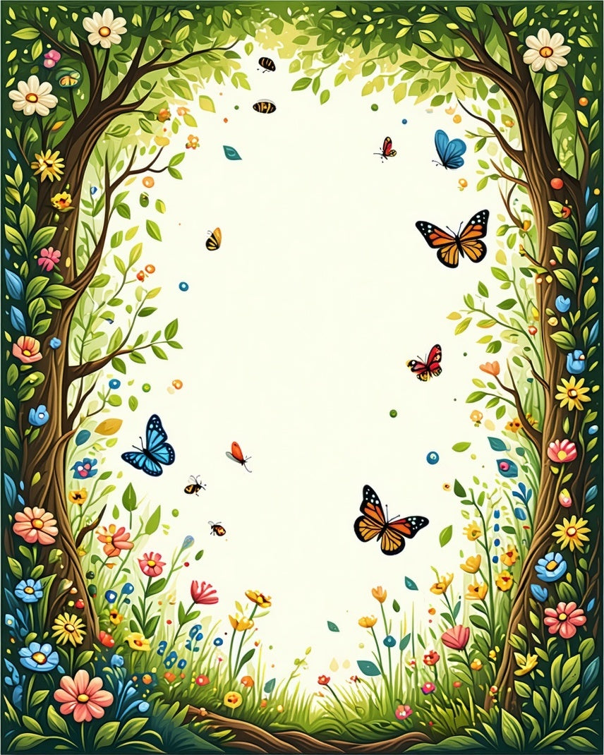 Enchanted Meadow Butterfly Floral Vine Pattern Rug
