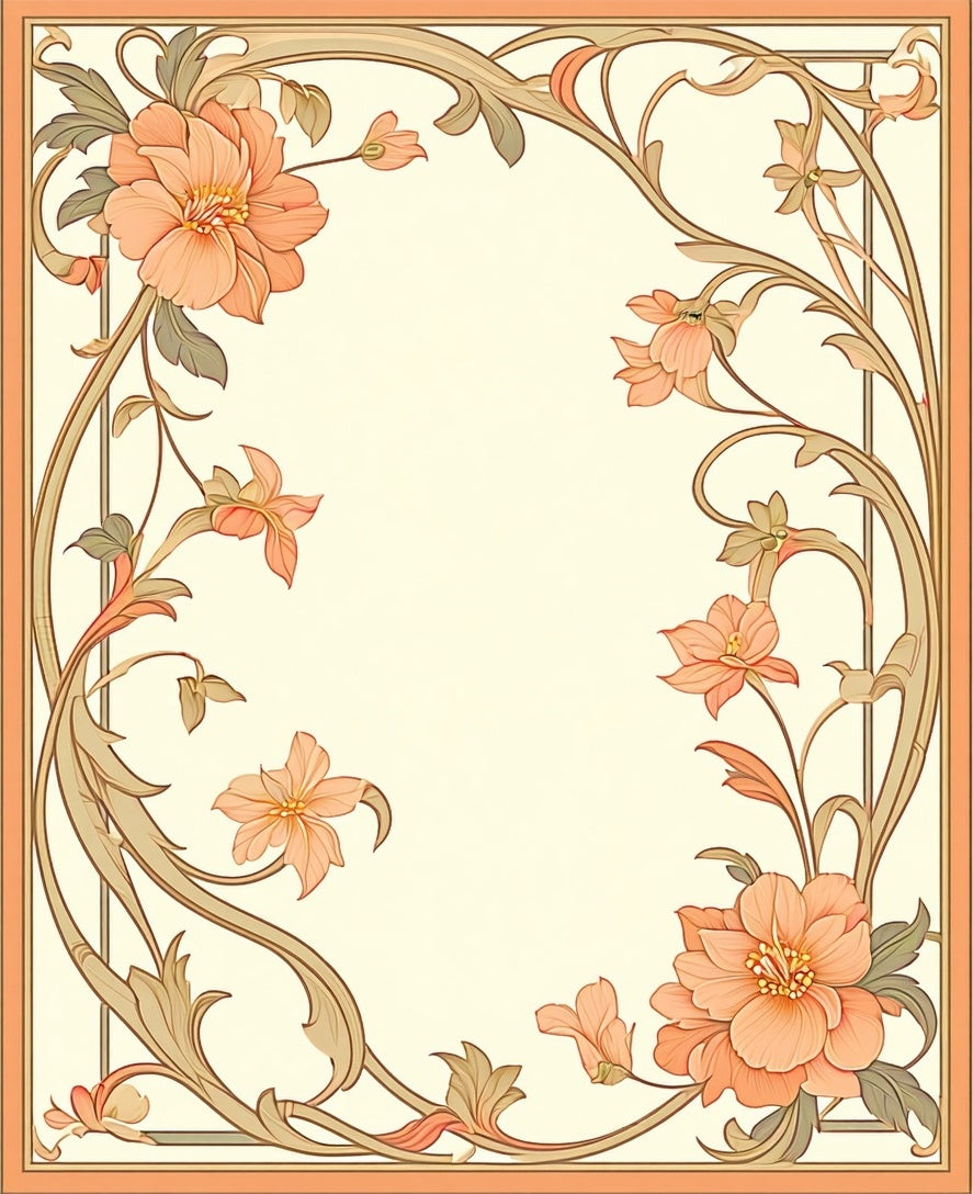 Art Nouveau Floral Swirls Peach Rug