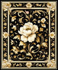Elegant Black Gold Floral Scrollwork Rug