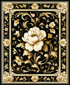 Elegant Black Gold Floral Scrollwork Rug