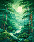 Misty Mountain Lush Forest River Rug