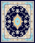 Navy Swirl Floral Symmetry Design Rug