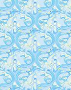 Sky Blue Abstract Swirl Foliage Rug