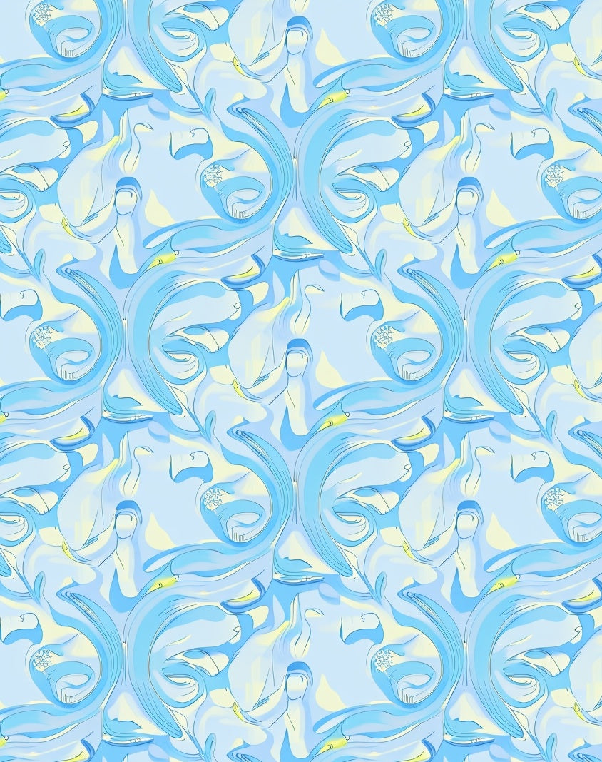 Sky Blue Abstract Swirl Foliage Rug