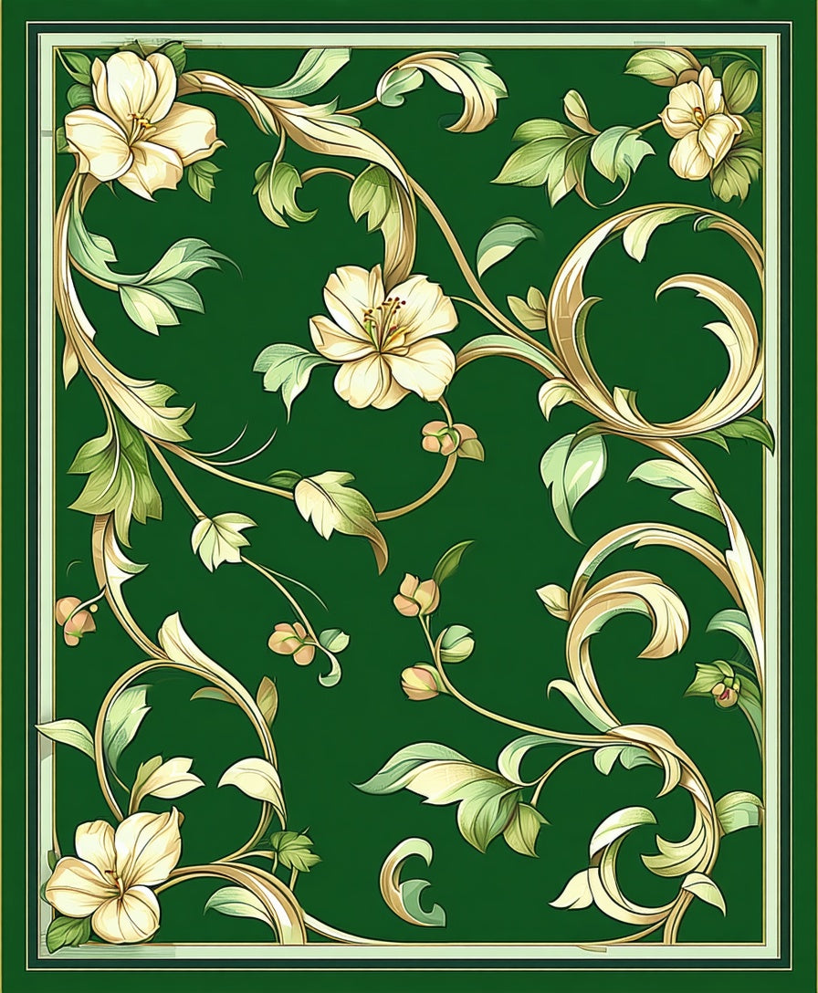 Ornate Floral Vines Emerald Green Design Rug