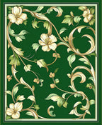 Ornate Floral Vines Emerald Green Design Rug