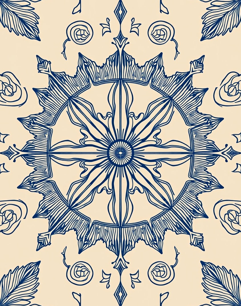 Celestial Sunburst Leaf Mandala Rug