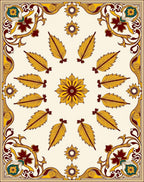 Ornate Floral Leaf Medallion Design Rug