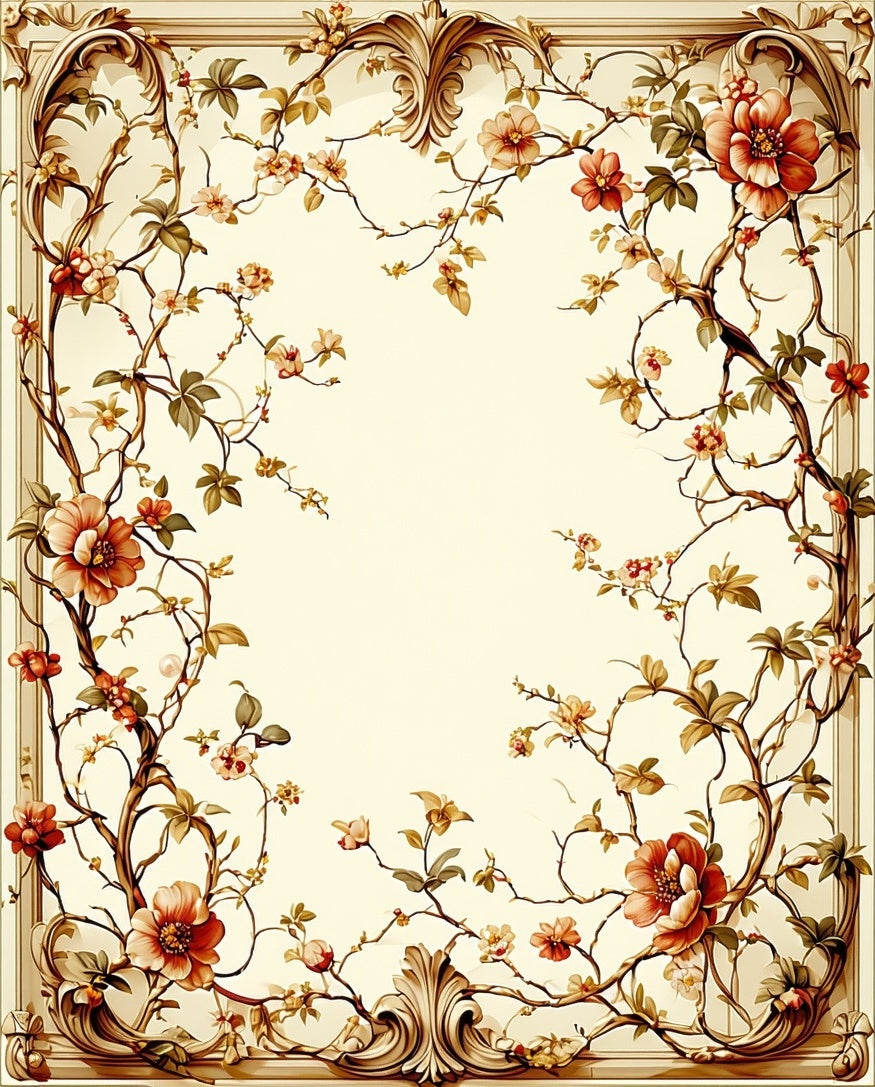Antique Floral Vine Border Pattern Rug