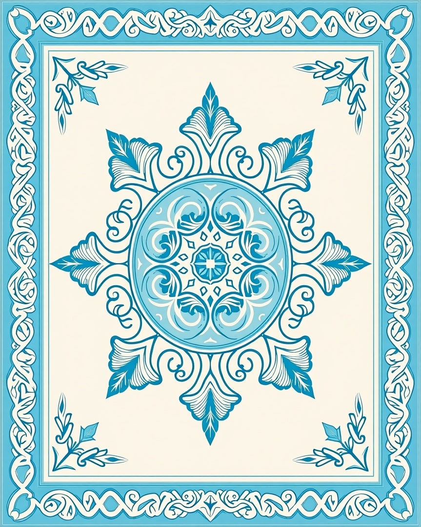 Blue Floral Medallion Border Rug