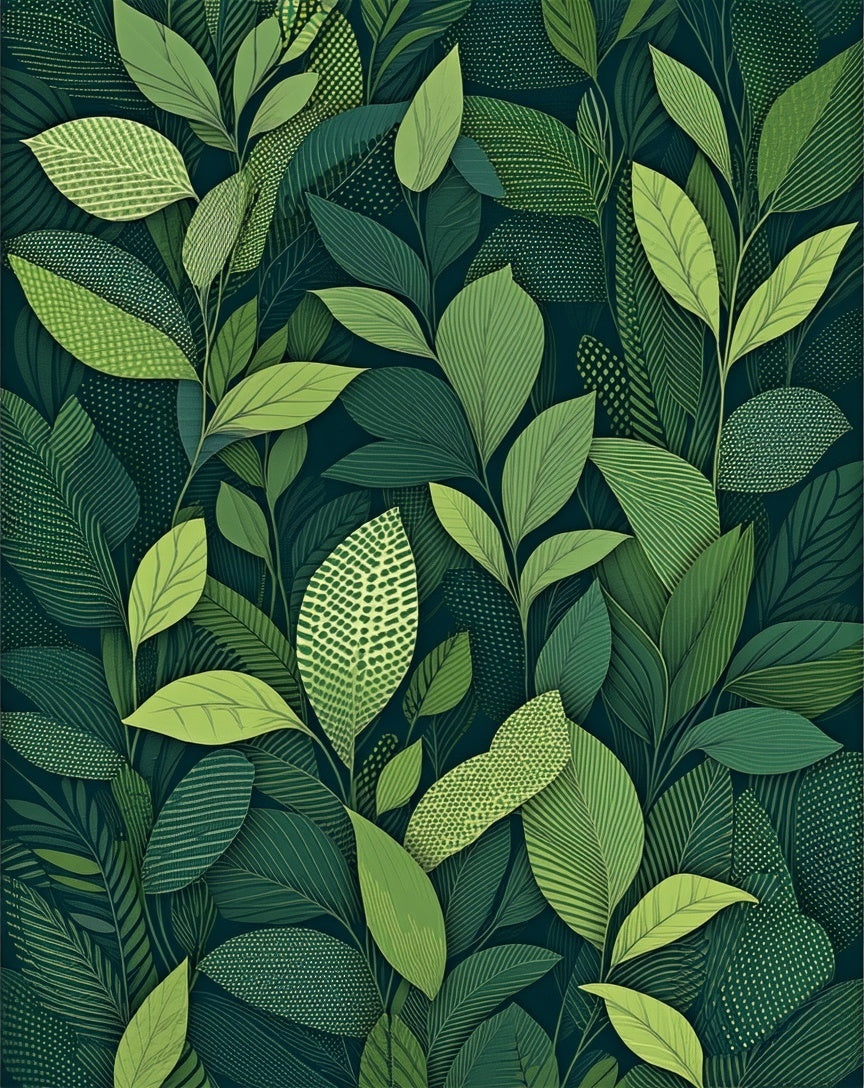 Deep Green Leaf Botanical Pattern Rug