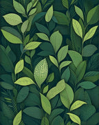 Deep Green Leaf Botanical Pattern Rug