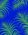 Tropical Leaf Pattern on Blue Rug
