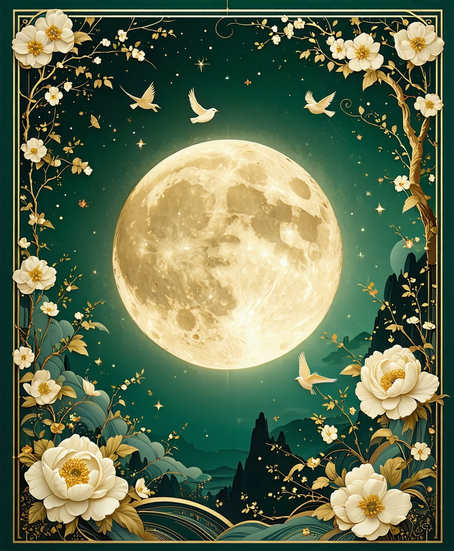 Golden Floral Moonscape Bird Rug