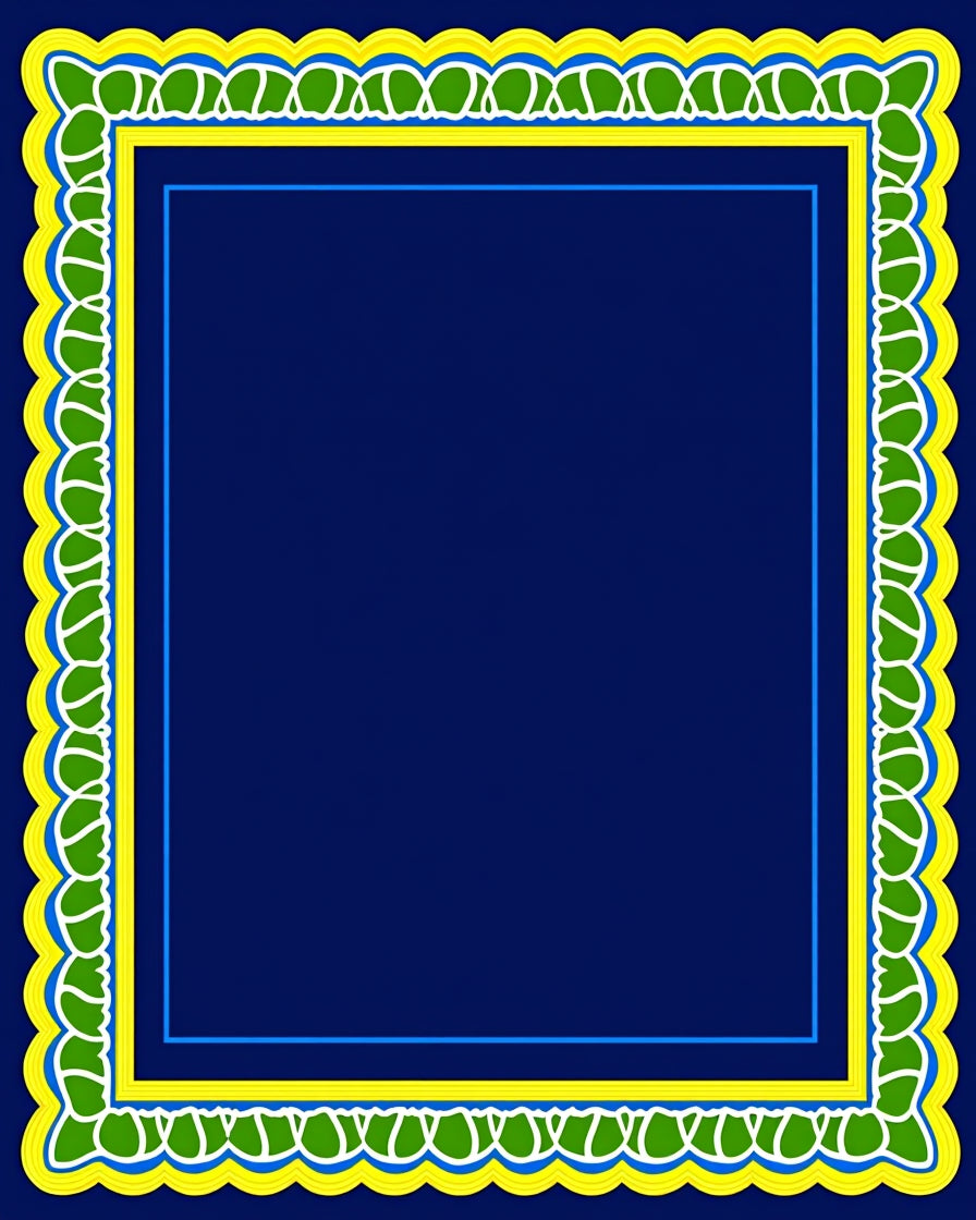 Bold Yellow Green Leaf Border Design Rug