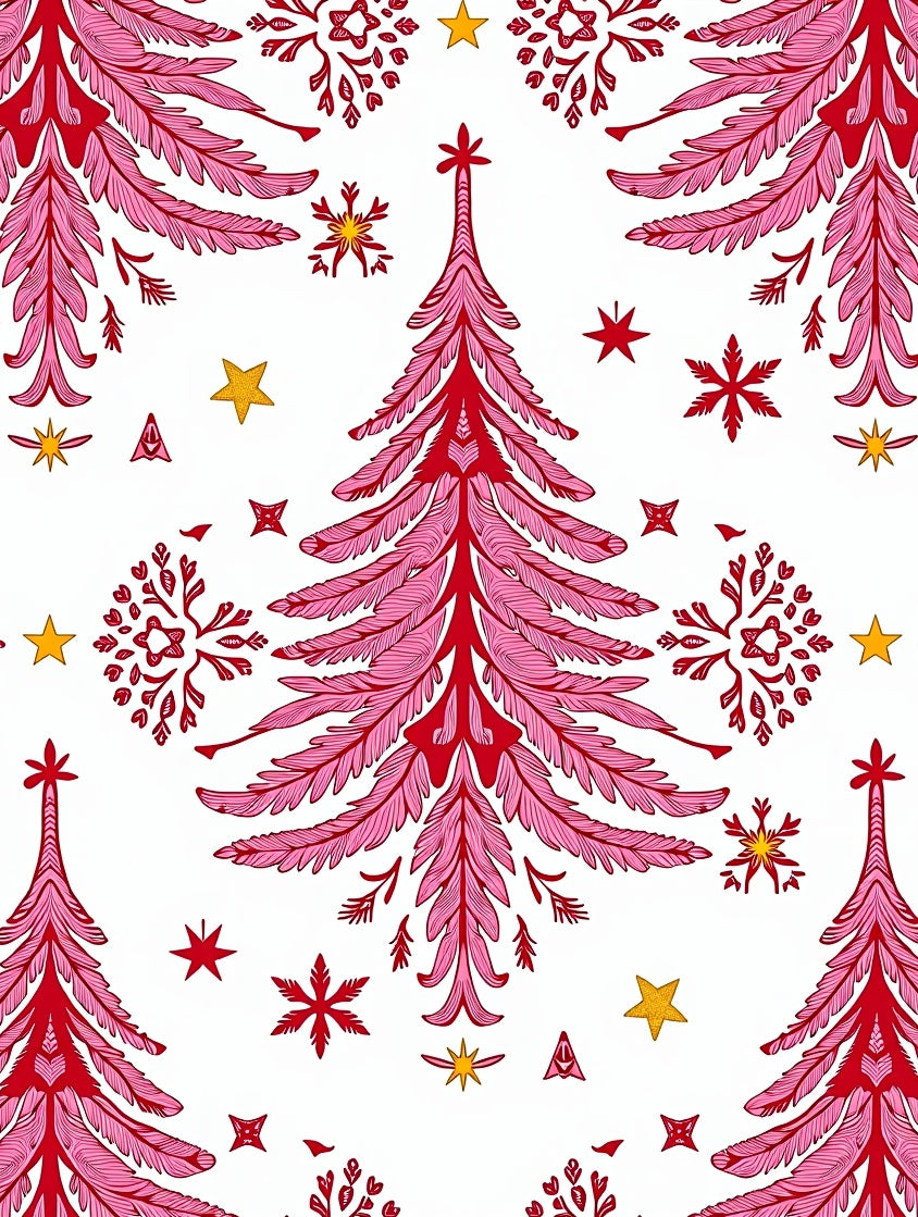 Pink Feathered Festive Christmas Trees Rug