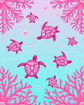 Pink Coral Sea Turtle Pattern Rug