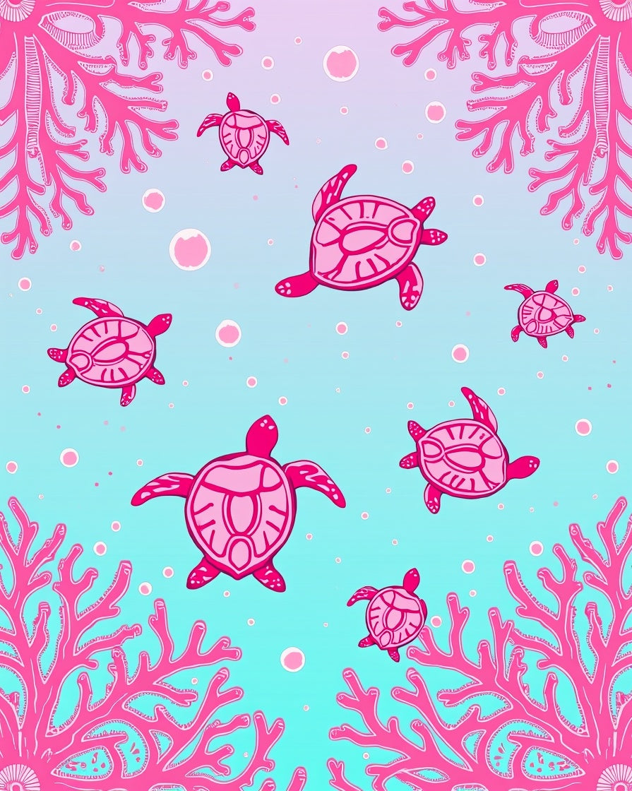 Pink Coral Sea Turtle Pattern Rug