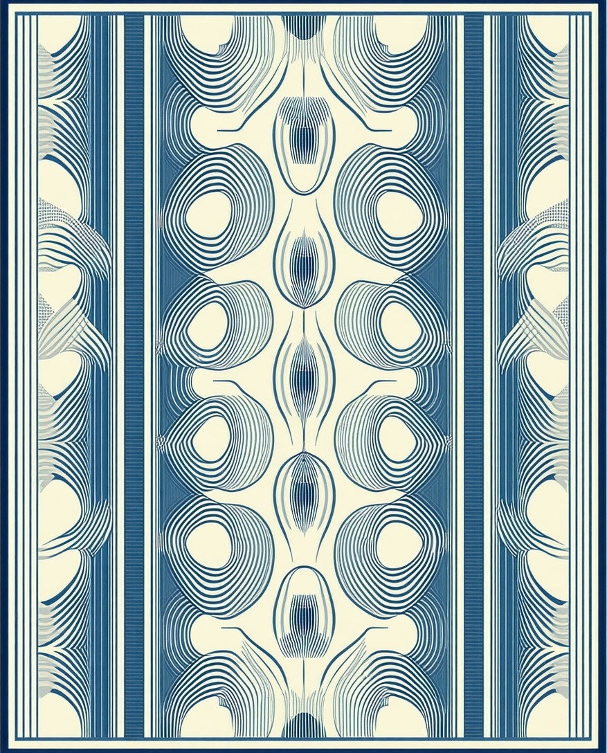 Abstract Blue Cream Wavy Stripe Rug