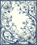 Elegant Blue Floral Vine Scroll Design Rug