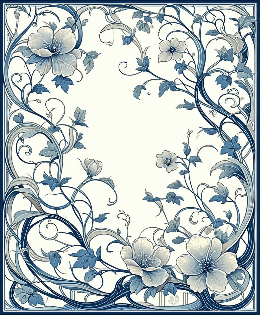 Elegant Blue Floral Vine Scroll Design Rug