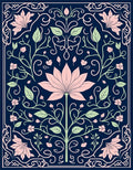 Pink Floral Art Nouveau Navy Rug