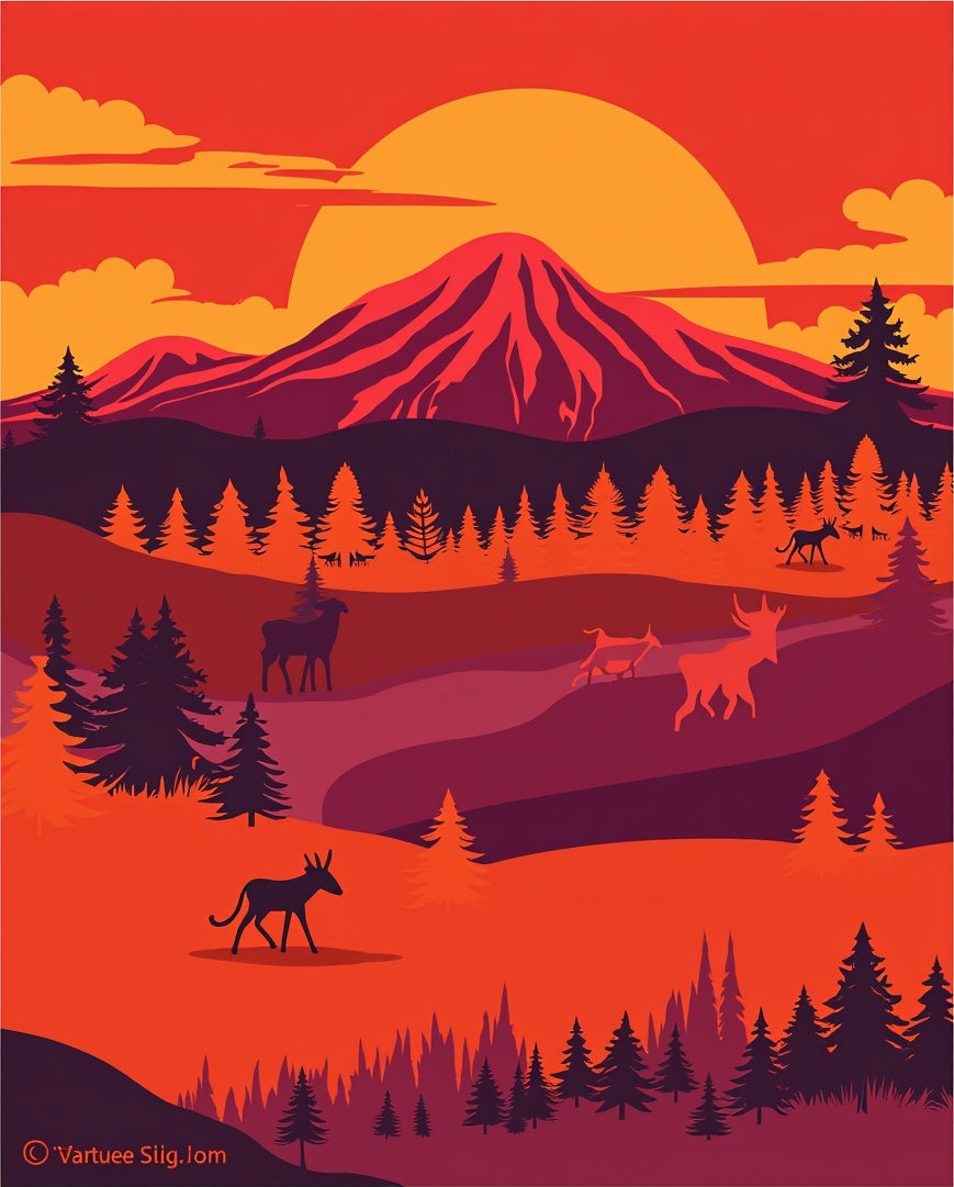 Sunset Mountain Wildlife Scenic Landscape Rug