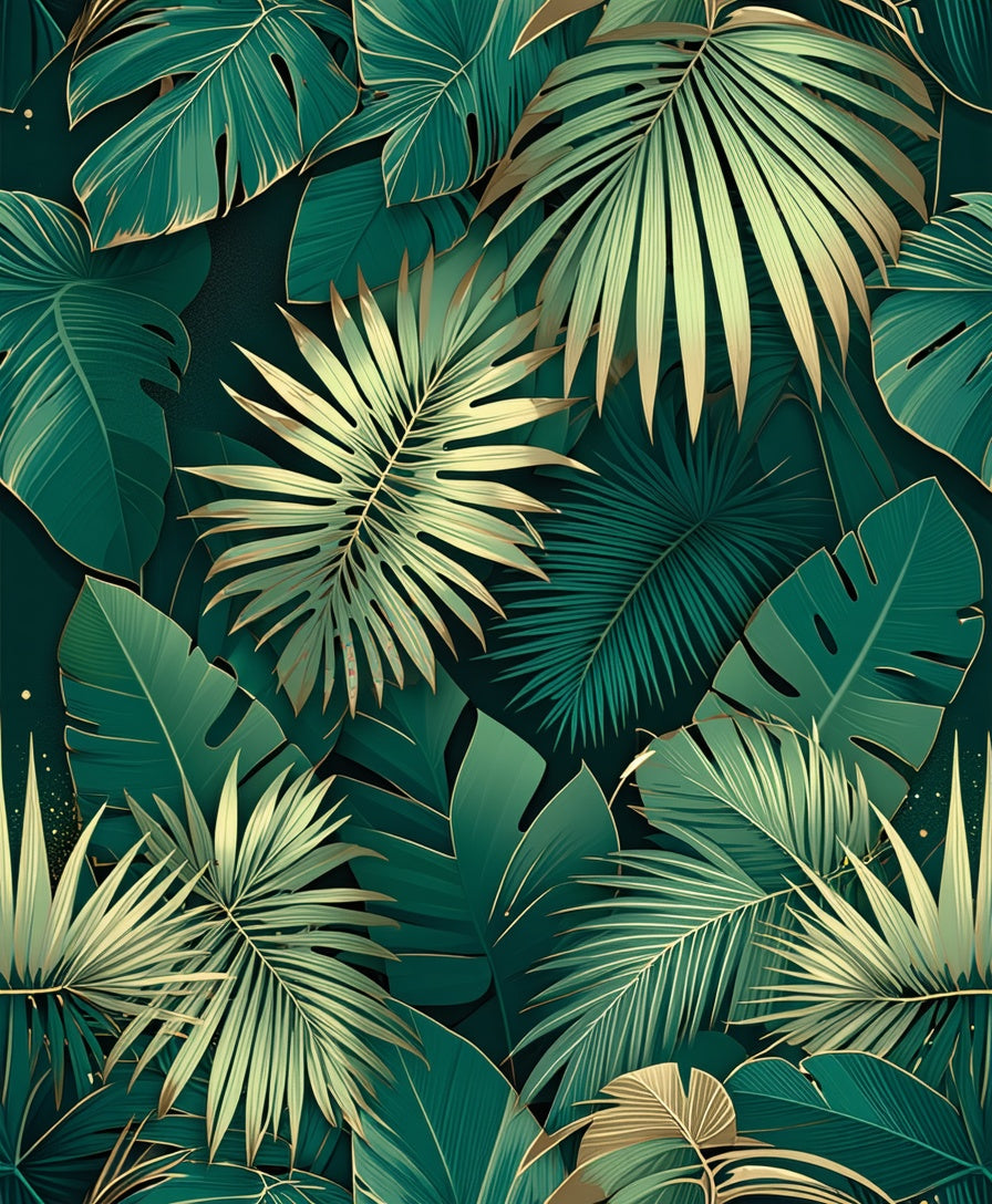 Deep Green Tropical Leaf Pattern Rug