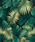 Deep Green Tropical Leaf Pattern Rug