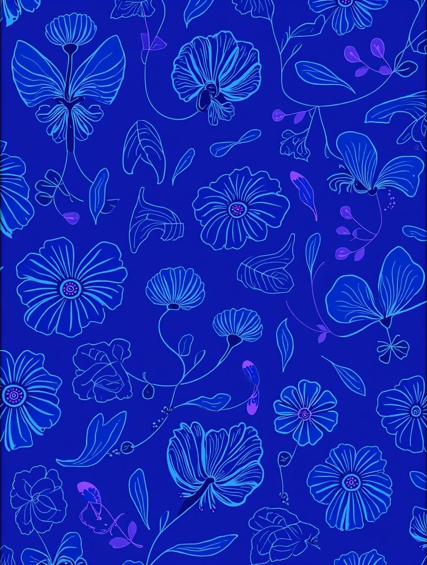 Deep Blue Floral Outline Abstract Pattern Rug