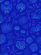Deep Blue Floral Outline Abstract Pattern Rug