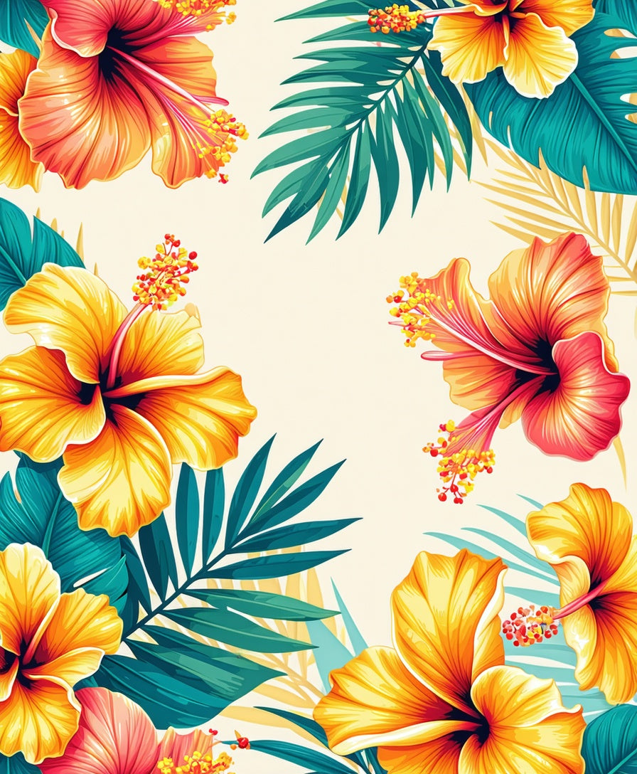Tropical Hibiscus Floral Tropical Pattern Rug