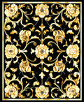 Ornate Gold Black Floral Scroll Rug