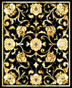 Ornate Gold Black Floral Scroll Rug