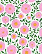 Pink Daisy Pattern With Green Leaves Rug