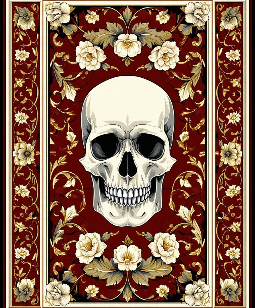 Gothic Skull Floral Botanical Design Rug