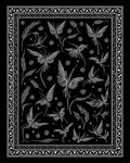 Ornate White Floral Butterfly Pattern Rug