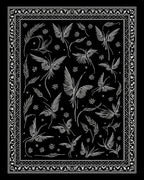 Ornate White Floral Butterfly Pattern Rug