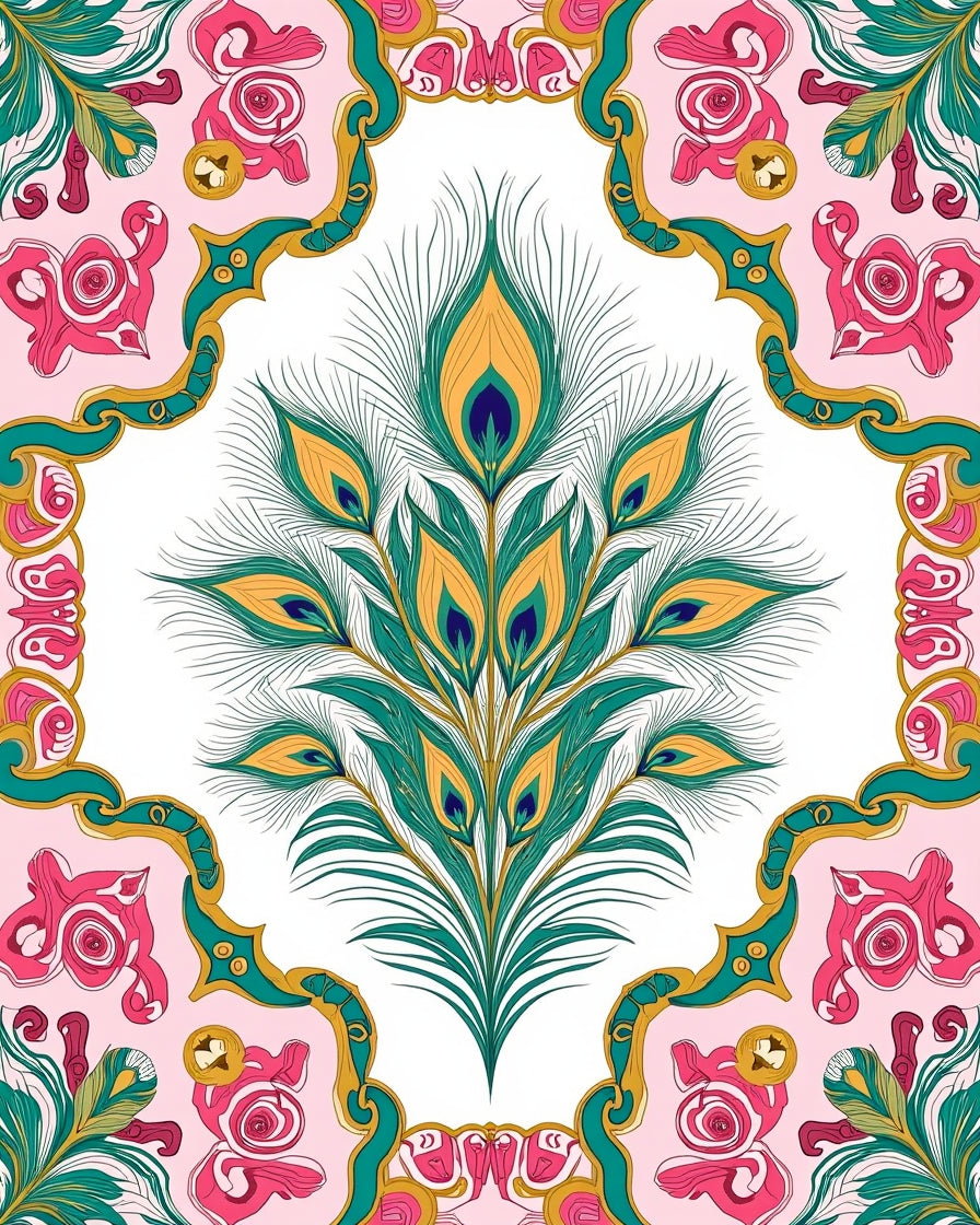 Peacock Feather Floral Art Nouveau Rug