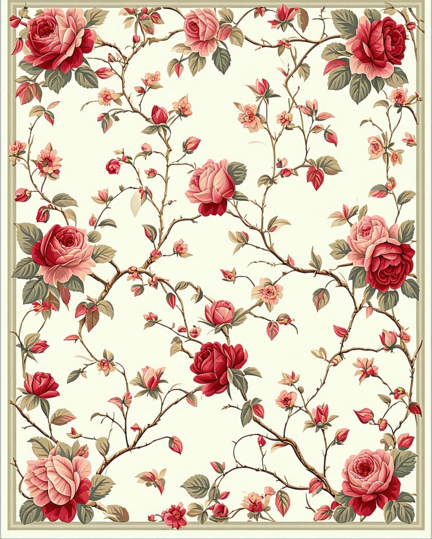Vintage Floral Vines Rose Pattern Rug