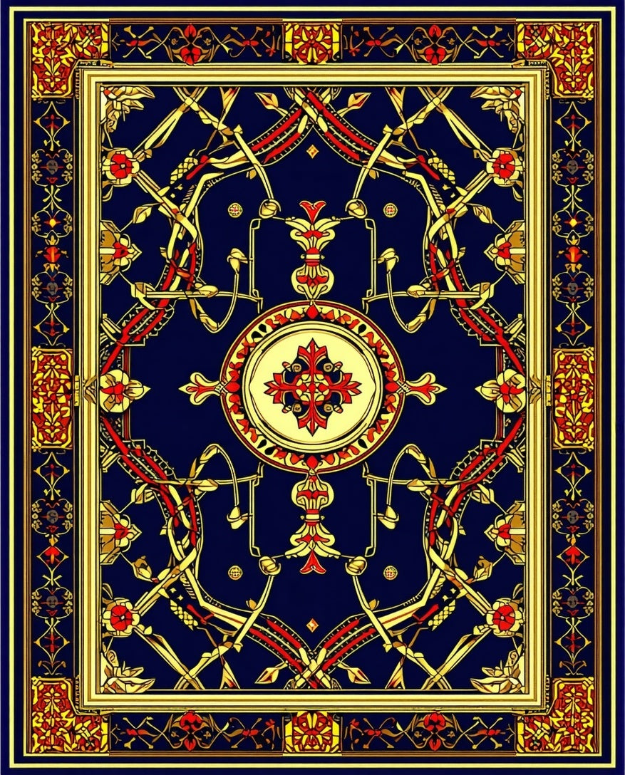Intricate Red Gold Floral Medallion Rug