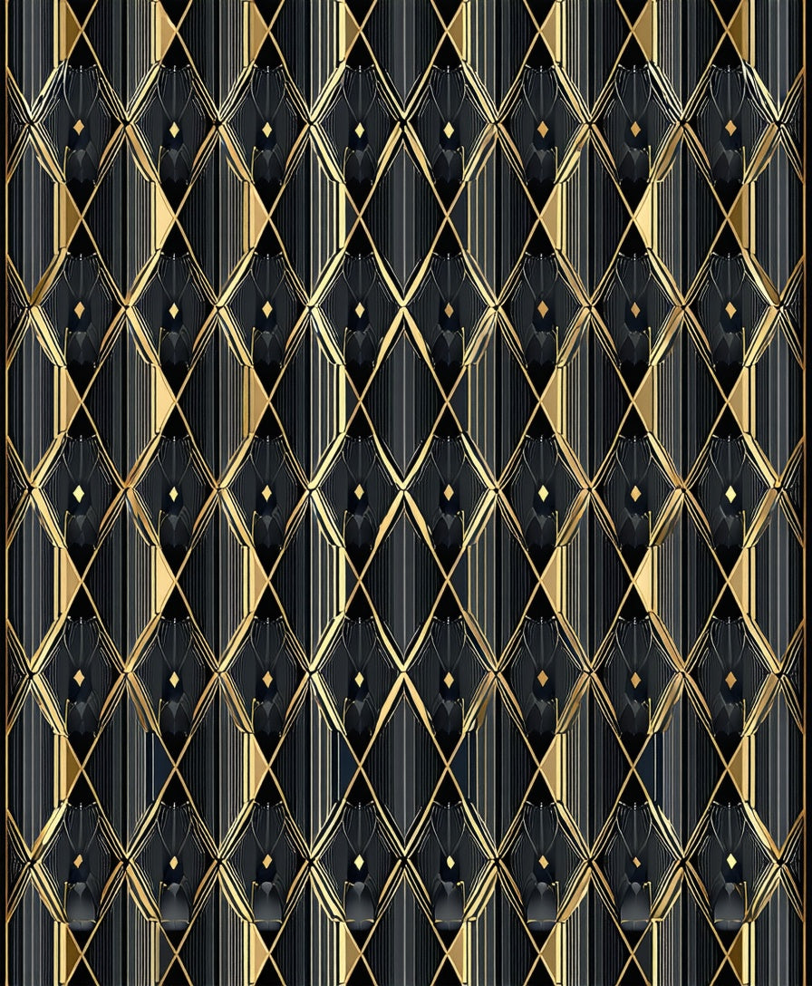 Gold Black Art Deco Diamond Pattern Rug