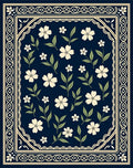 Deep Navy White Blossom Garden Rug