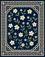 Deep Navy White Blossom Garden Rug