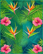 Tropical Bird of Paradise Hibiscus Leaves Rug