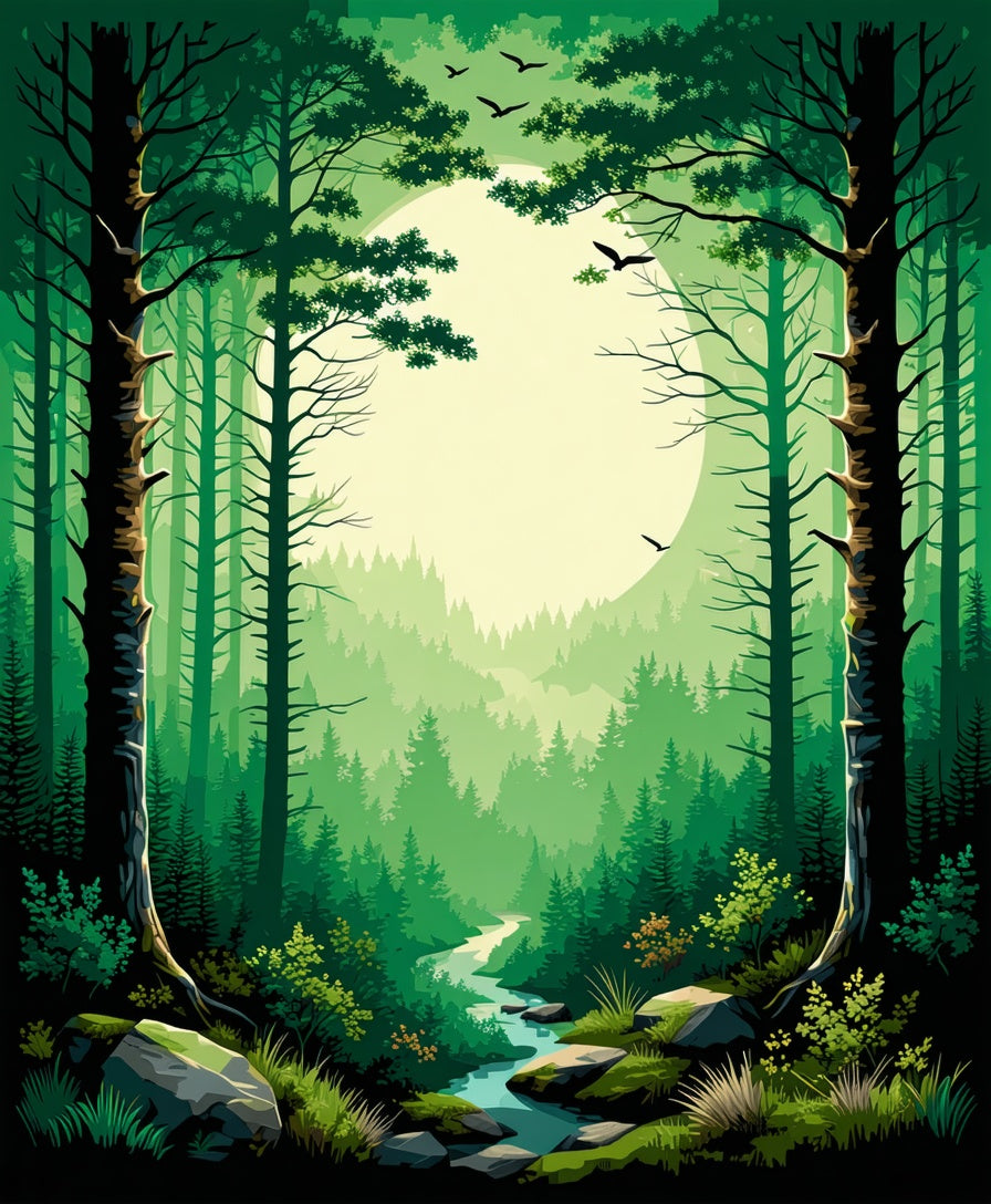 Serene Forest Woodland Scene Rug