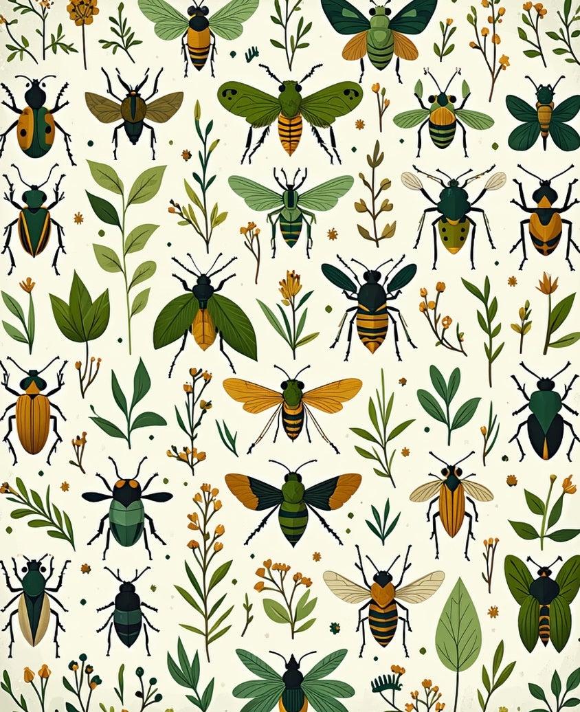 Whimsical Insects Botanical Garden Pattern Rug