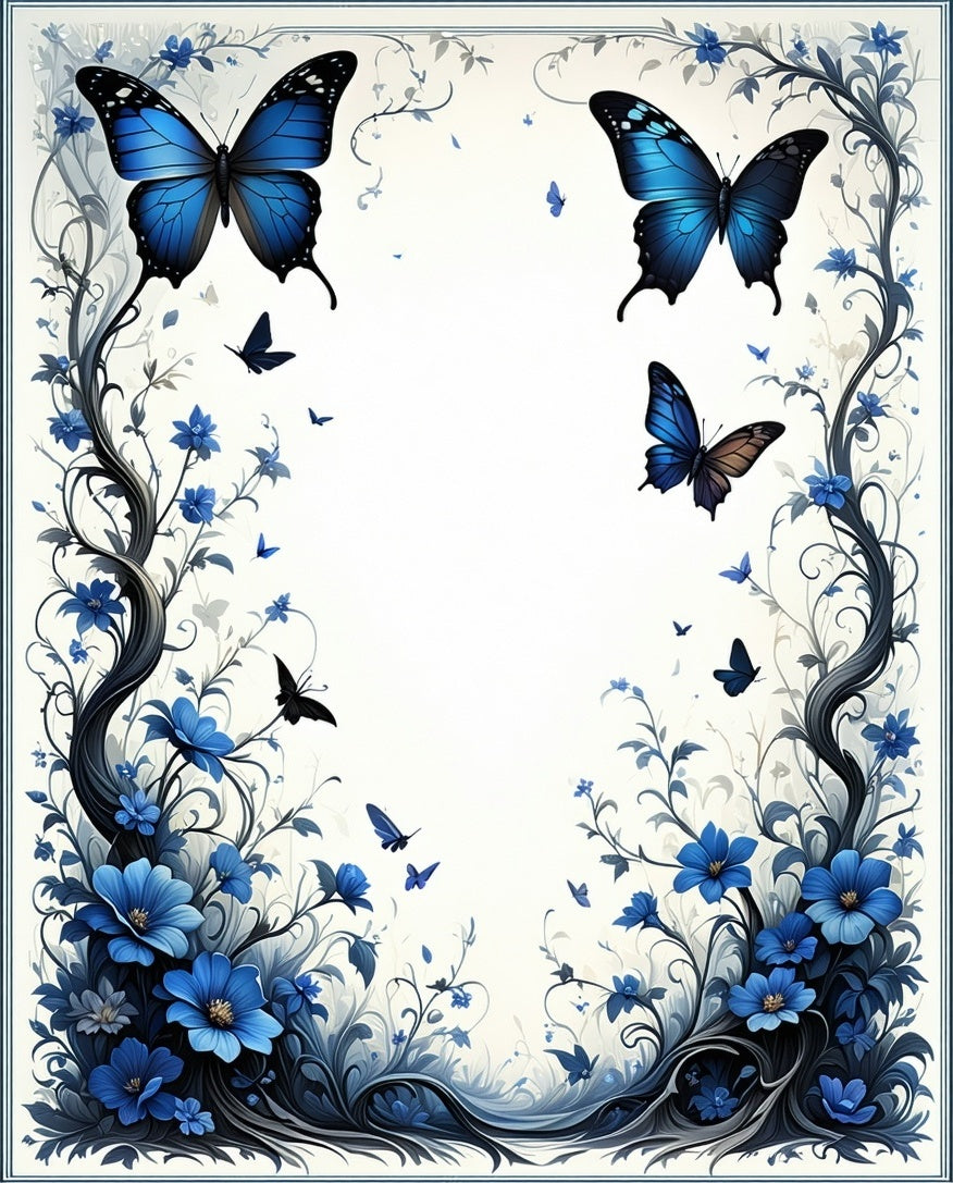 Blue Butterfly Floral Pattern Design Rug